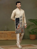 Beige Embroidered Kurta with Aligarhi Pants - KORANM