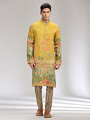 Yellow Tissue Silk Embroidered & Printed Kurta Set
