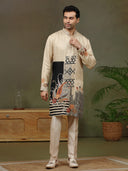 Beige Embroidered Kurta with Aligarhi Pants - KORANM