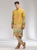 Yellow Tissue Silk Embroidered & Printed Kurta Set
