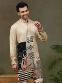 Beige Embroidered Kurta with Aligarhi Pants - KORANM