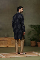 Navy Silk Embroidered Kurta with Antique Aligarhi Pants