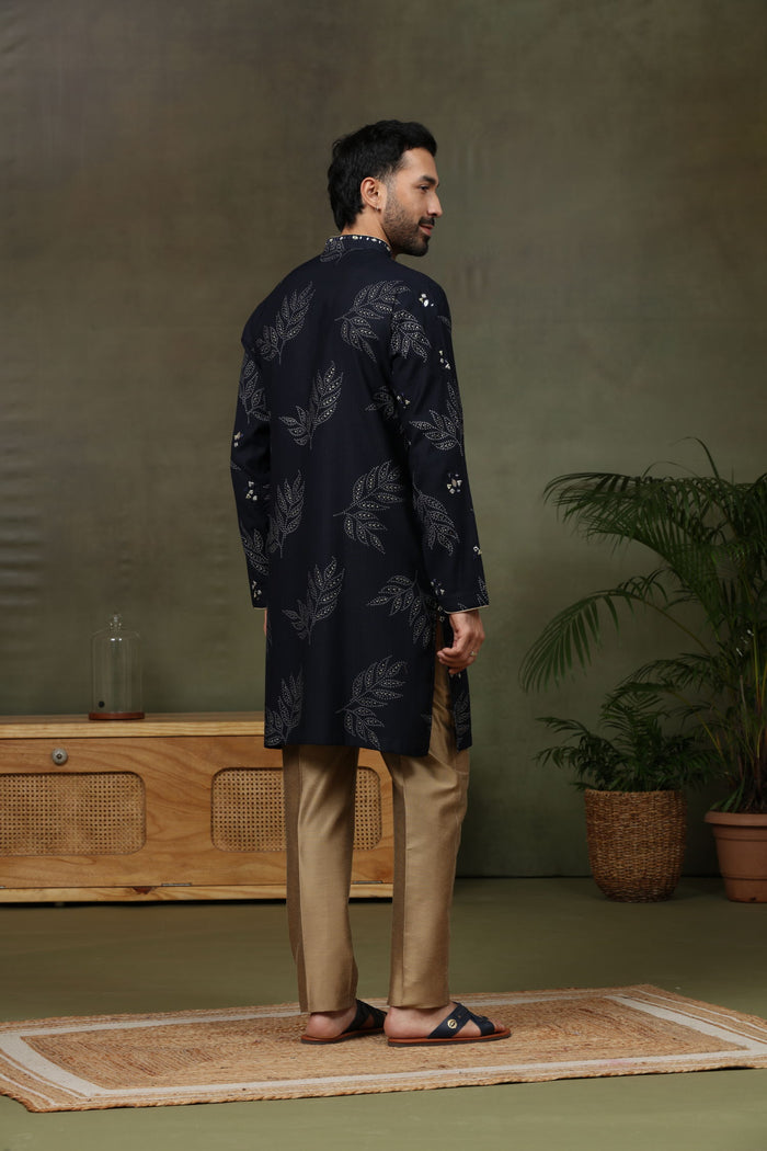 Navy Silk Embroidered Kurta with Antique Aligarhi Pants