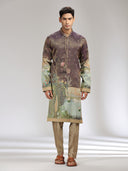 Purple Tissue Silk Embroidered & Printed Kurta Set