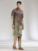 Purple Tissue Silk Embroidered & Printed Kurta Set