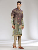 Purple Tissue Silk Embroidered & Printed Kurta Set