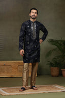 Navy Silk Embroidered Kurta with Antique Aligarhi Pants