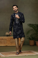 Navy Silk Embroidered Kurta with Antique Aligarhi Pants