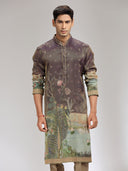 Purple Tissue Silk Embroidered & Printed Kurta Set