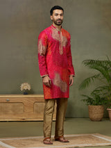 Pink Printed Kurta with Aligarhi Pants Featuring Highlight Embroidery - KORANM