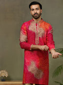 Pink Printed Kurta with Aligarhi Pants Featuring Highlight Embroidery