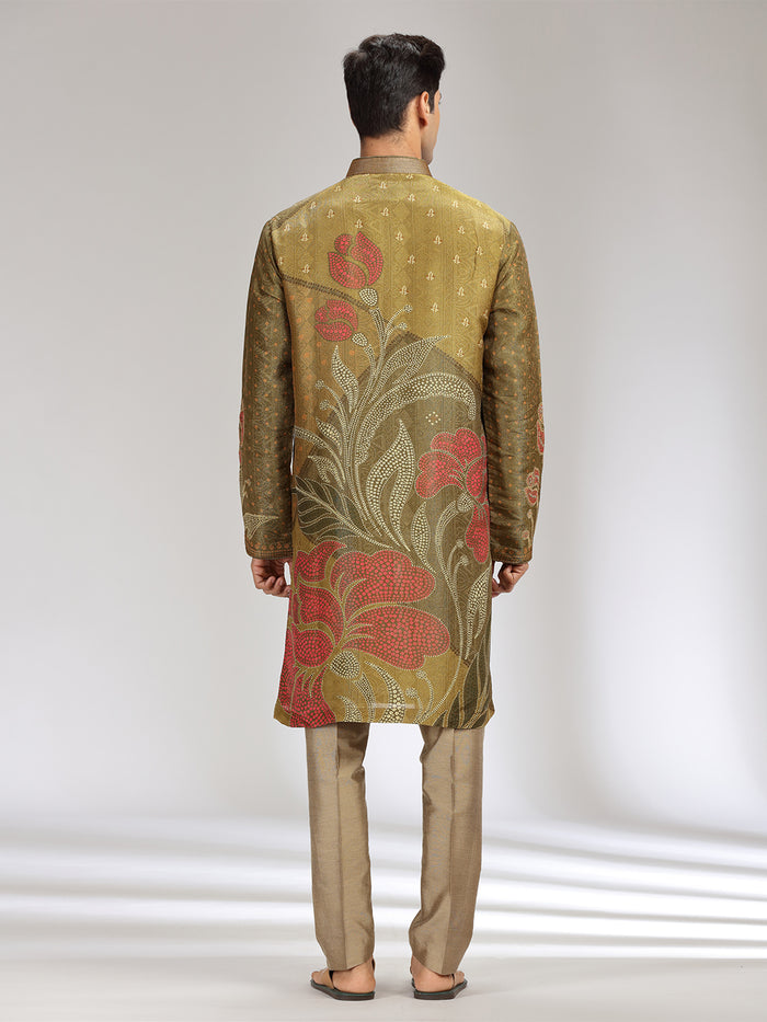 Green Tissue Silk Embroidered & Printed Kurta Set - KORANM
