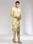Cream Tissue Silk Embroidered & Printed Kurta Set