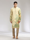 Cream Tissue Silk Embroidered & Printed Kurta Set