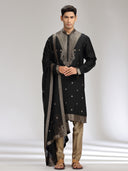 Black Banarasi Jacquard Silk Printed Kurta Set with Dupatta