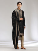 Black Banarasi Jacquard Silk Printed Kurta Set with Dupatta