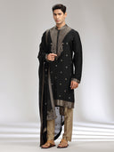 Black Banarasi Jacquard Silk Printed Kurta Set with Dupatta