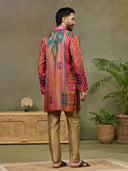 Pink Satin Silk Mirror Work Kurta Set with Aligarhi Pant - KORANM