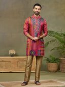 Pink Satin Silk Mirror Work Kurta Set with Aligarhi Pant - KORANM