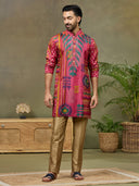 Pink Satin Silk Mirror Work Kurta Set with Aligarhi Pant - KORANM