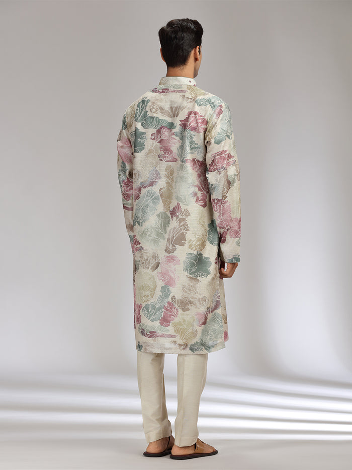 Purple Tissue Silk Embroidered & Printed Kurta Set - KORANM
