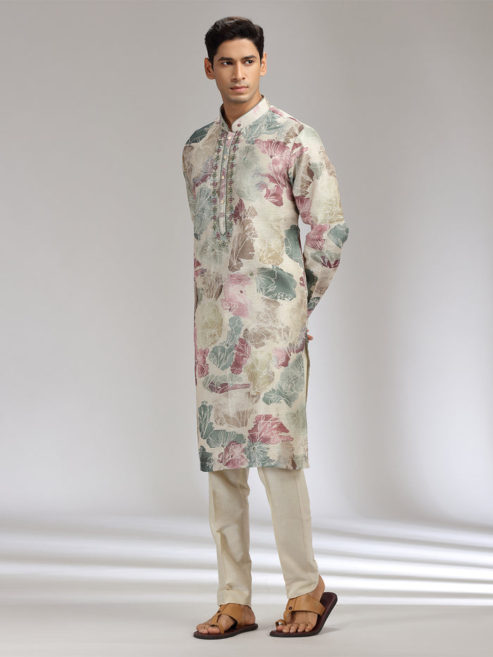 Purple Tissue Silk Embroidered & Printed Kurta Set - KORANM