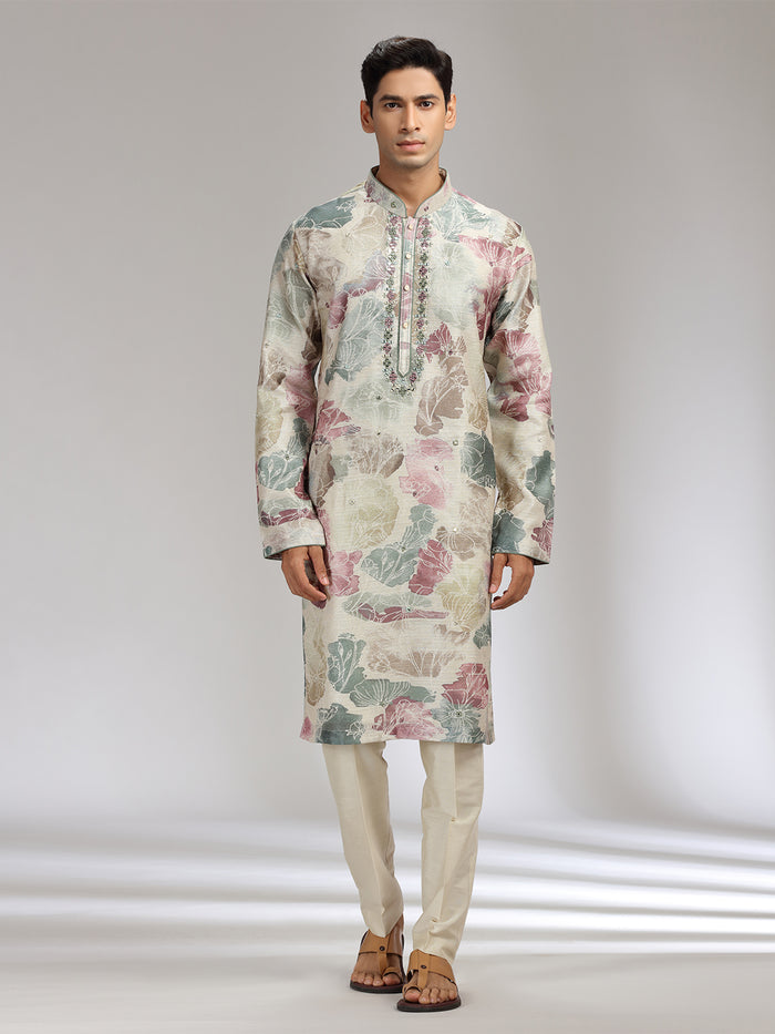 Purple Tissue Silk Embroidered & Printed Kurta Set - KORANM