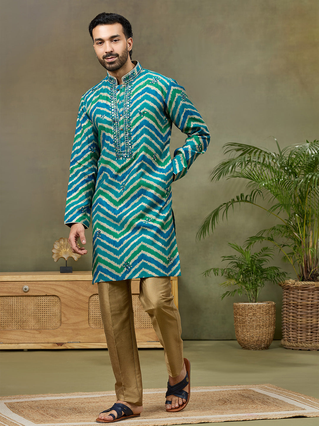 Indigo Embroidered Kurta with Aligarhi Pant - KORANM