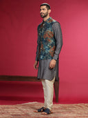 Navy Kurta with Bundi and Chudidar. - KORANM