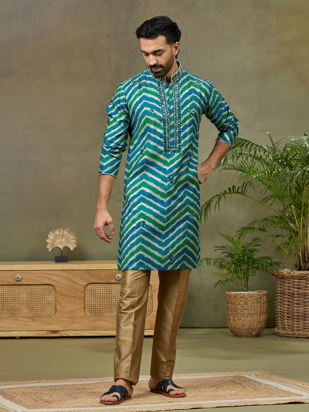 Indigo Embroidered Kurta with Aligarhi Pant - KORANM