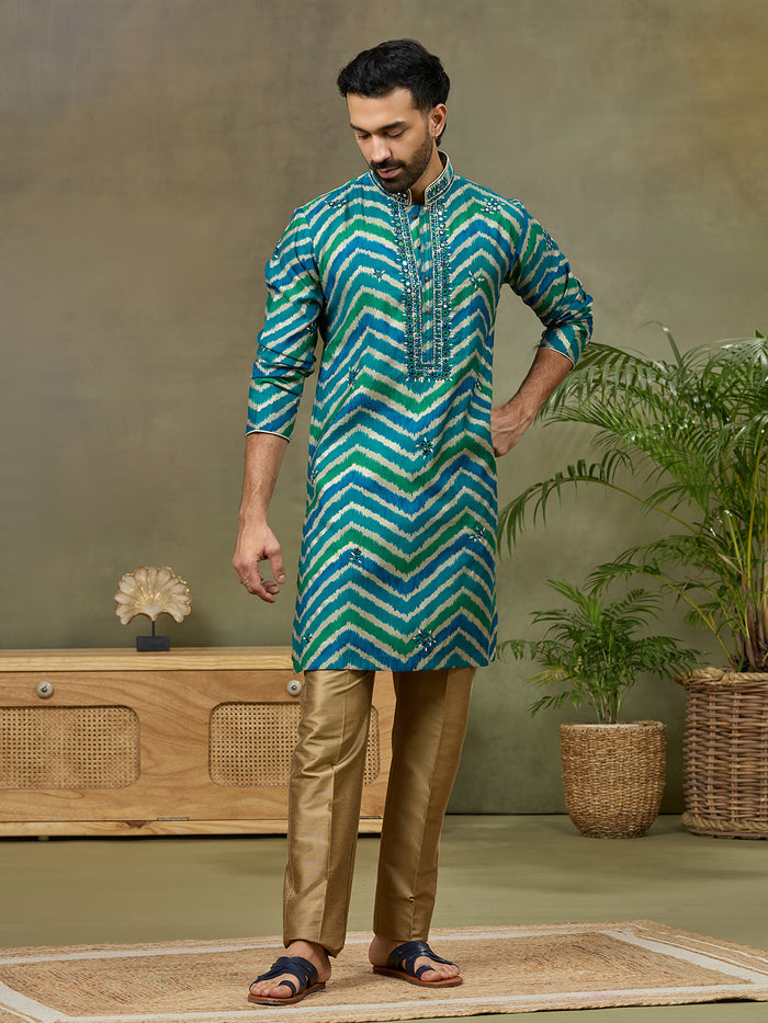 Indigo Embroidered Kurta with Aligarhi Pant