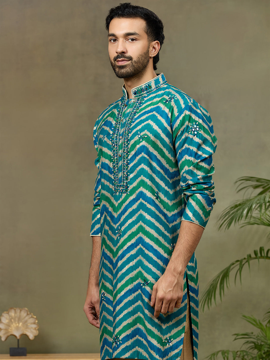 Indigo Embroidered Kurta with Aligarhi Pant - KORANM