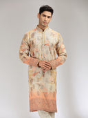 Fawn Tissue Silk Embroidered & Printed Kurta Set