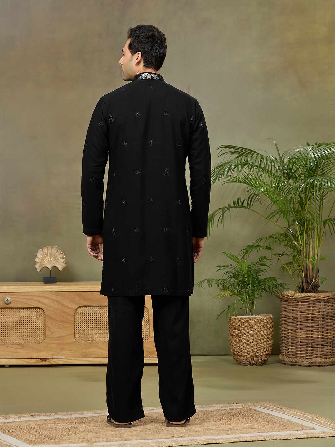 Black Embroidered Kurta with Palazzo Pant - KORANM