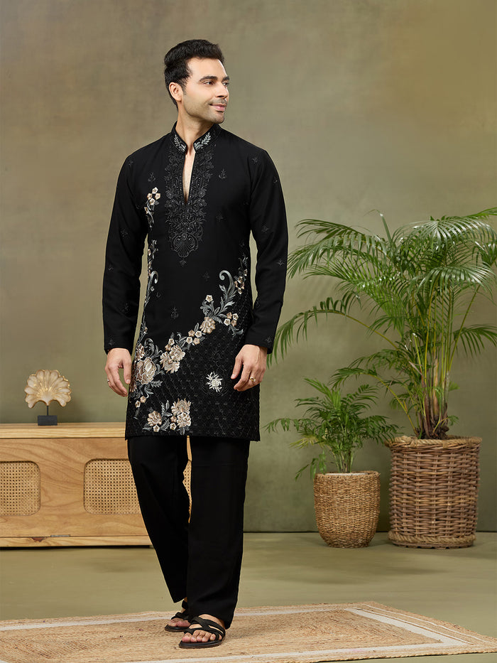 Black Embroidered Kurta with Palazzo Pant - KORANM