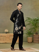 Black Embroidered Kurta with Palazzo Pant - KORANM
