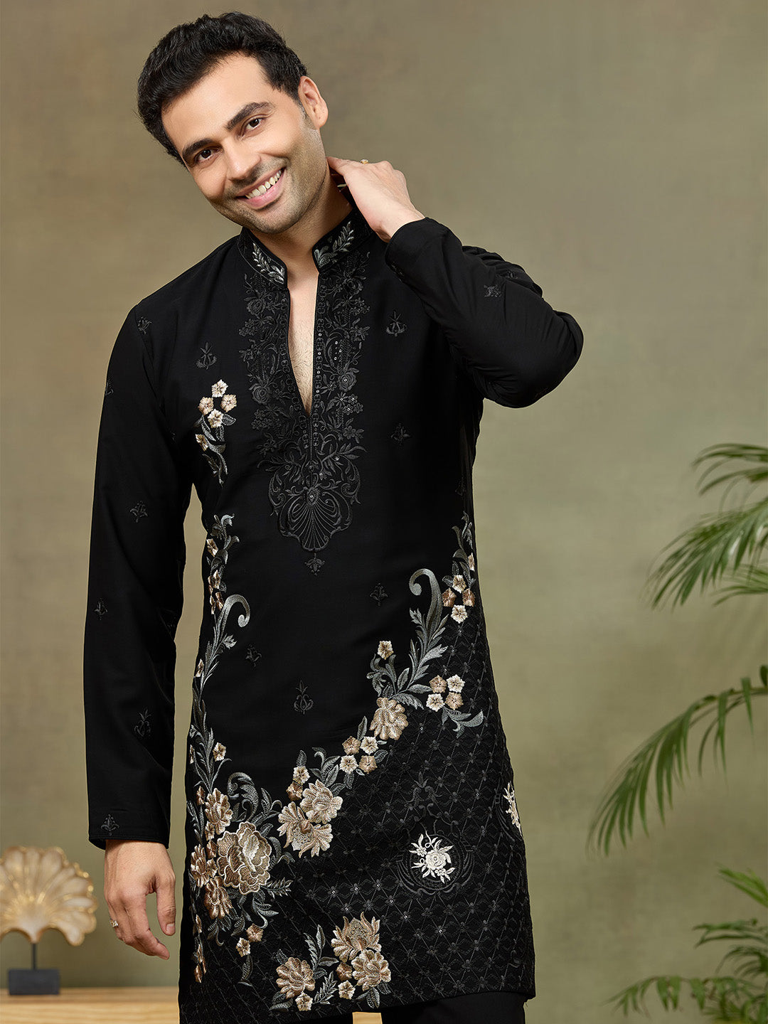 Black Embroidered Kurta with Palazzo Pant - KORANM