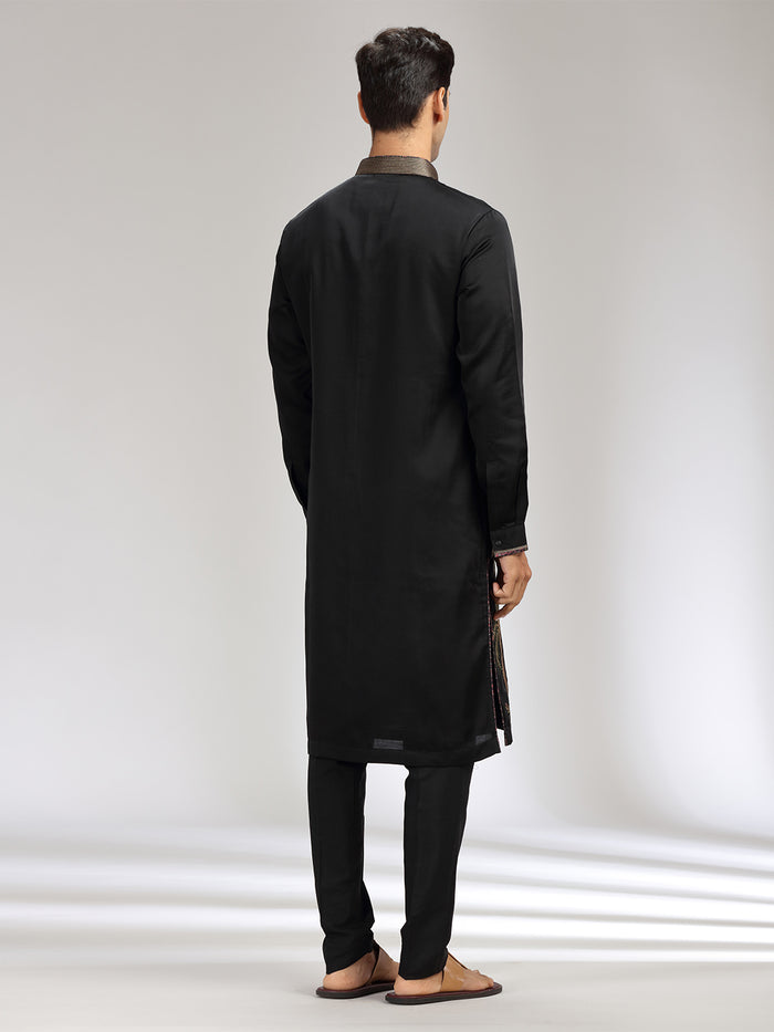 Black Tissue Silk Embroidered Kurta Set - KORANM