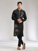 Black Tissue Silk Embroidered Kurta Set