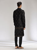 Black Satin Linen Embroidered Bandi Kurta Set