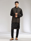 Black Satin Linen Embroidered Bandi Kurta Set