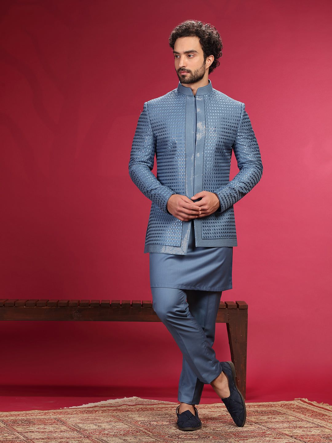 Indo-Western Set with Border Embroidery and Trouser