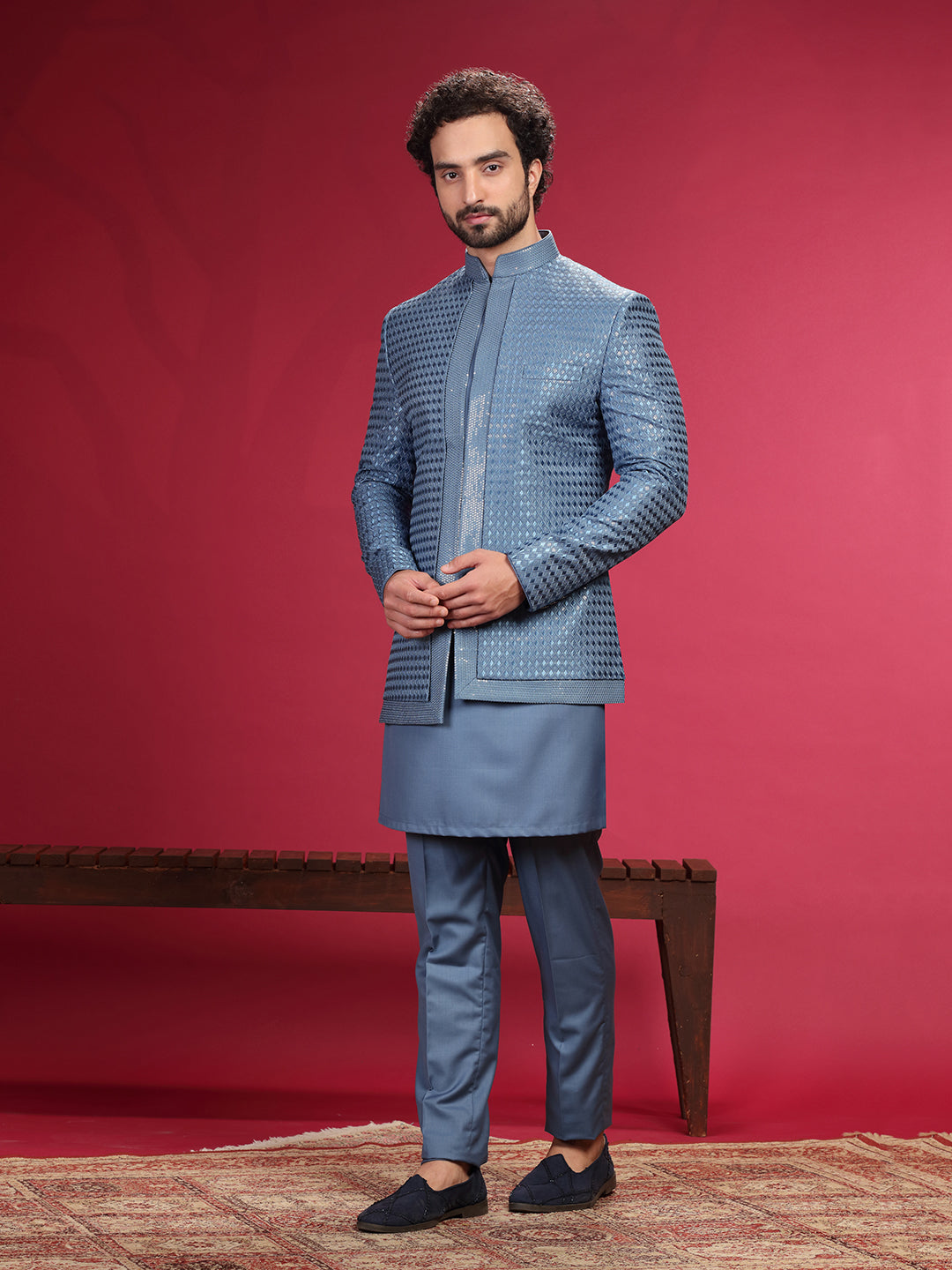 Indo-Western Set with Border Embroidery and Trouser