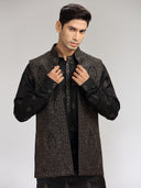 Black Satin Linen Embroidered Bandi Kurta Set