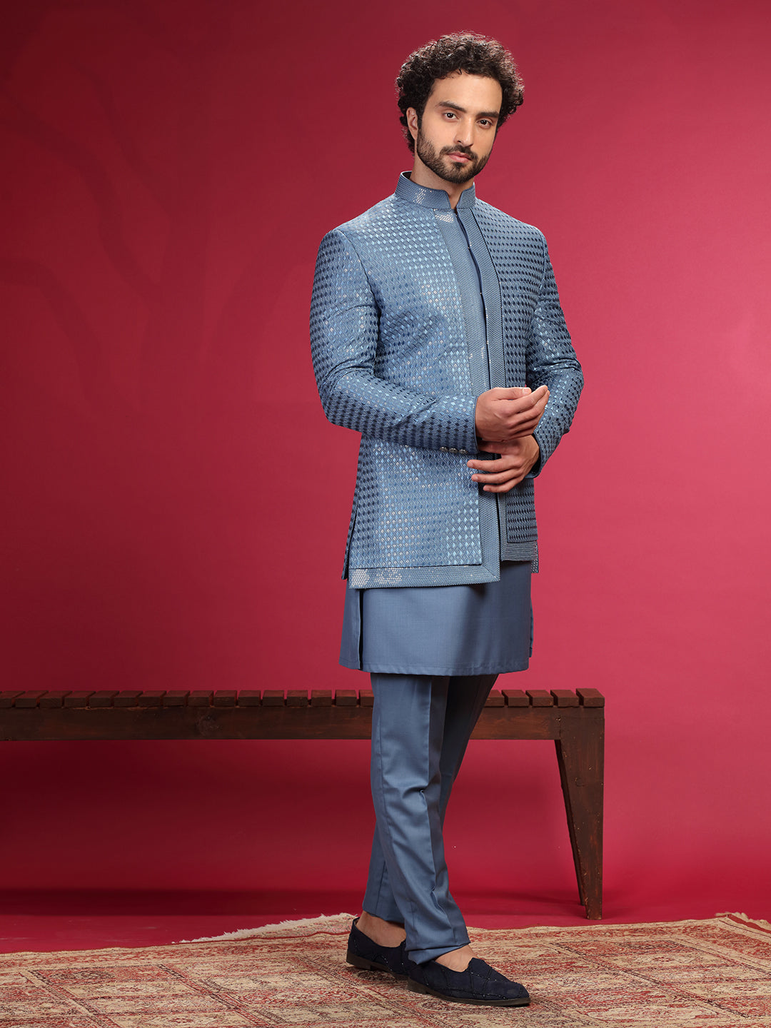 Indo-Western Set with Border Embroidery and Trouser