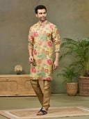 Fawn Printed Kurta with Aligarhi Pant