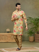 Fawn Printed Kurta with Aligarhi Pant