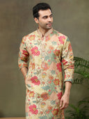Fawn Printed Kurta with Aligarhi Pant