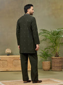 Bottle Green Embroidered Kurta with Palazzo Pant