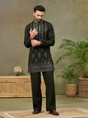 Bottle Green Embroidered Kurta with Palazzo Pant